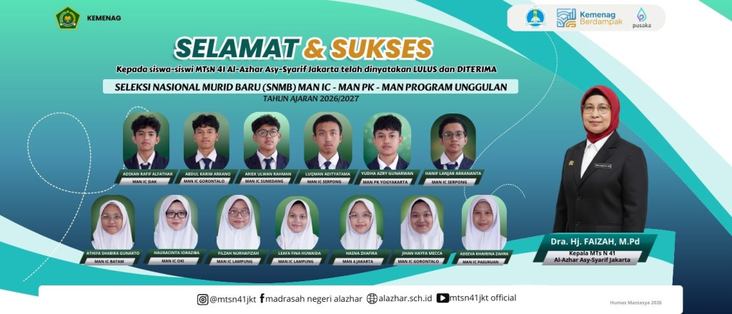 13 Siswa MTsN 41 Jakarta Lulus SNMB MAN IC dan MAN Unggulan