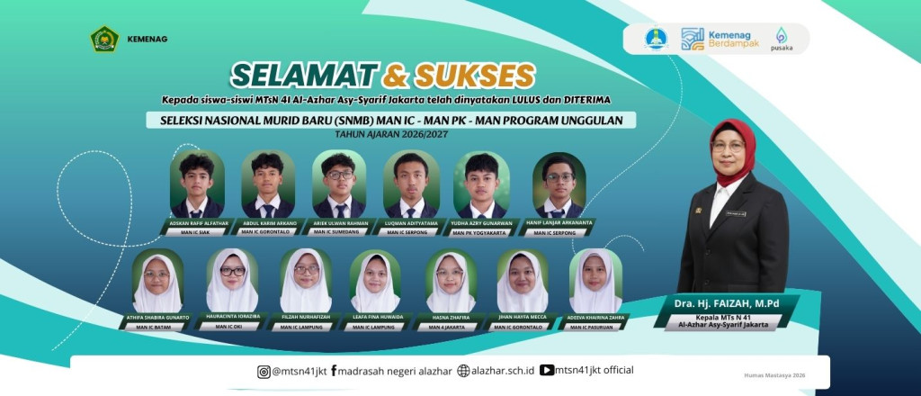 13 Siswa MTsN 41 Jakarta Lulus SNMB MAN IC dan MAN Unggulan